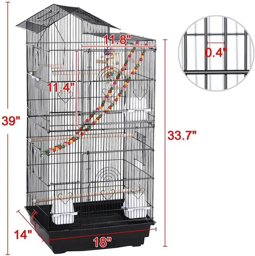 Vista 3 de Yaheetech - Jaula de vuelo de 39 pulgadas con juguetes, jaula de hierro forjado para cacatúas, conures, tortolitos, periquitos y pájaros pequeños