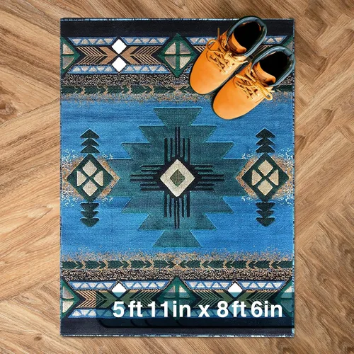 Vista 76 de YHSF South West - alfombra estilo nativo americano del suroeste C318 - fácil de limpiar, gruesa, suave, duradera, alfombra inspirada en tribus