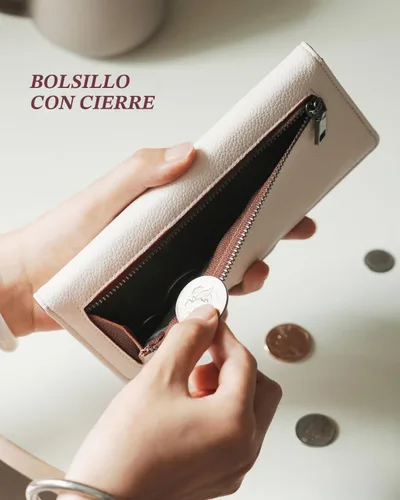 Vista 6 de Unilily Cartera delgada para mujer, con bloqueo RFID, de piel vegana, plegable, tarjetero con 2 ventanas de identificación y bolsillo con Lila