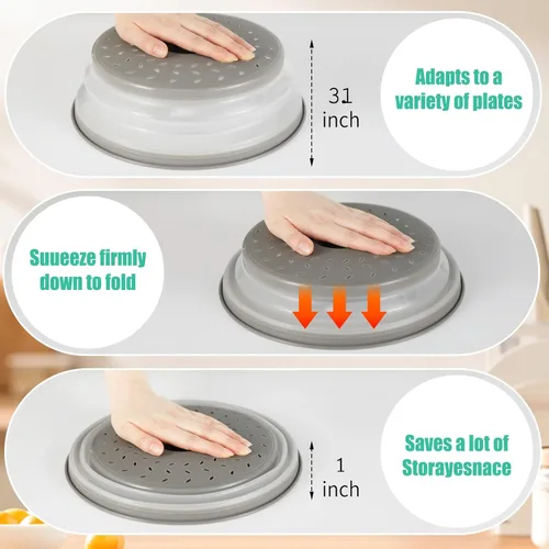 Vista 7 de Paquete de 3 fundas plegables para microondas, protector de salpicaduras, tapa de microondas ventilada para alimentos, sin BPA, TPR, apto