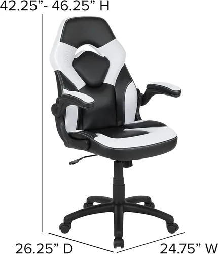 Vista 5 de Flash Furniture Juego de escritorio para juegos negro y silla de carreras blanco/negro con soporte para tazas, gancho para auriculares y soporte