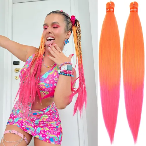 Vista 18 de Cabello trenzado preestirado ombré, extensiones de cabello trenzado sedoso, sin picazón, trenzas de cabello trenzado de ganchillo con textura Yaki