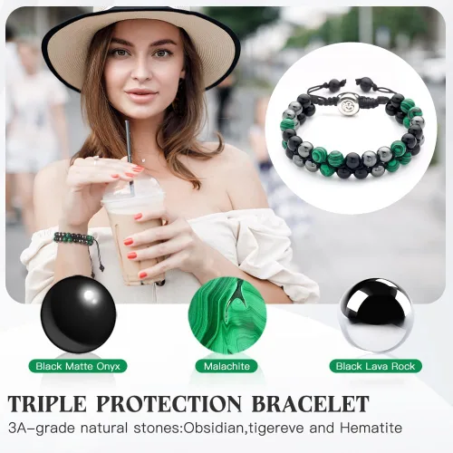 Vista 46 de Triple Protection Bracelet - for Protect & Balance - Energy Crystal Handmade Bracelets for Men Women
