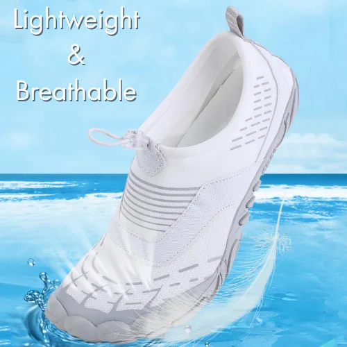 Vista 2 de Zapatos acuáticos para mujeres y hombres, calcetines acuáticos de secado rápido con puntera ancha, zapatos descalzos para piscina, playa, natación