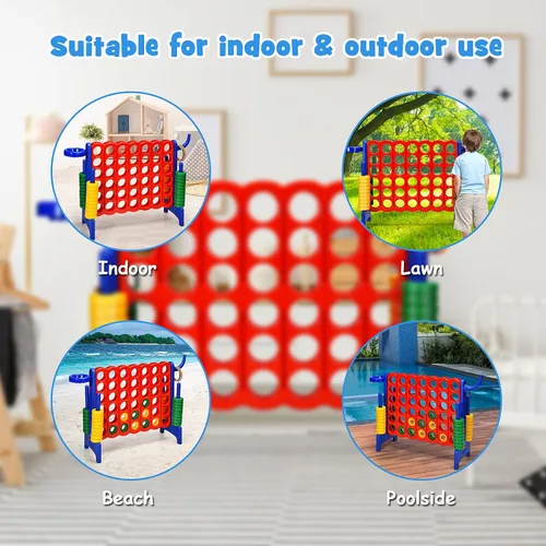 Vista 5 de COSTWAY Juego gigante gigante de 4 a puntuación para niños y adultos, juego de 2.5 pies para interiores y exteriores con aro de baloncesto, juego