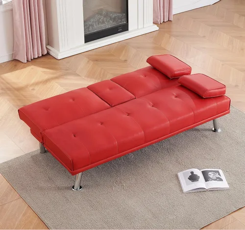 Vista 4 de Anwick Sofá futón de cuero moderno, sofá cama plegable convertible, sofá biplaza reclinable para espacios pequeños, apartamento, oficina