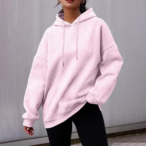 Vista 2 de Sudaderas con capucha para mujer, lisas, básicas, de gran tamaño, con bolsillo, ropa de otoño e invierno