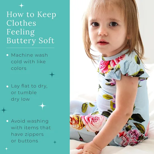 Vista 23 de Posh Peanut Mameluco de manga casquillo con volantes para bebé, ropa para niñas recién nacidas, pijama de una pieza para niños, viscosa suave