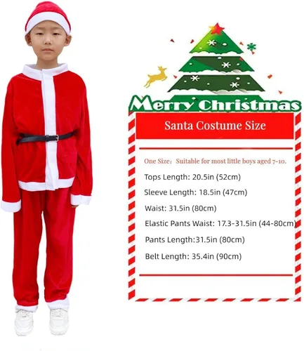Vista 7 de Tangcii Disfraz de Papá Noel para niños traje de Papá Noel para niños traje de Navidad disfraz de terciopelo para Halloween 4 piezas vestido