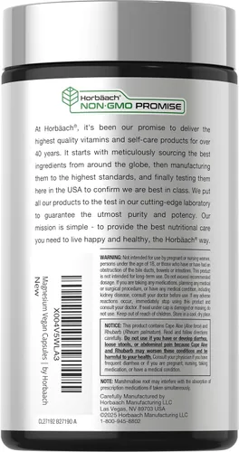 Vista 3 de Horbaach Magnesio 230mg Mezcla de hierbas Plus 200 cápsulas veganas Limpieza suave Suplemento sin OMG y sin gluten
