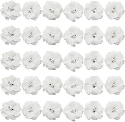 Vista 10 de 30 piezas de flores de gasa con diamantes de imitación de 2 pulgadas, apliques de tela de costura para ropa, manualidades, fiestas, decoración