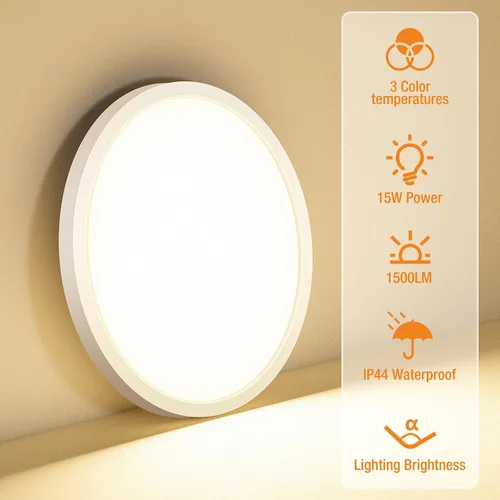 Vista 2 de Paquete de 2 lámparas LED de techo empotradas, 3000K-4000K-6500K y equivalente a 100W, lámpara de techo empotrada moderna para cocina de 15W