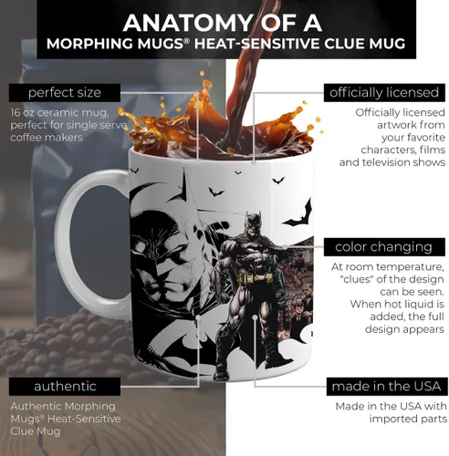 Vista 9 de Morphing Mugs DC Comics – Batman – Capa – Una taza sensible al calor de 16 onzas – Imagen completa revelada cuando se añade líquido caliente
