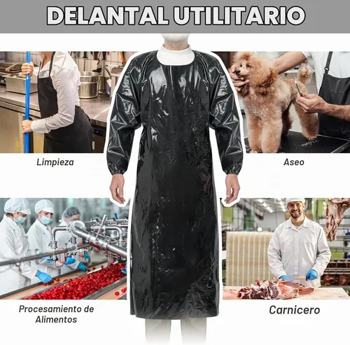 Vista 3 de ELEBOX Waterproof Apron with Long Sleeves, Safety Apron Work Uniform for Men & Women, Chemical Resistance Anti-Tear Apron Negro