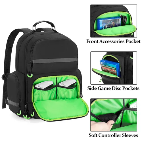 Vista 4 de PGmoon Console Backpack Compatible with PS5Xbox OneOne SXbox 360, Travel Carrying Case Bag with Protective Liner Fits 15.6" Laptop, Headset