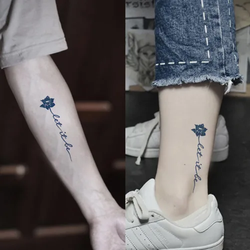 Vista 5 de Tatuaje temporal semipermanente para adultos, 2 hojas de palabras de flores, citas Let It Be pequeño, pequeño cuello de mano, calcomanías falsas
