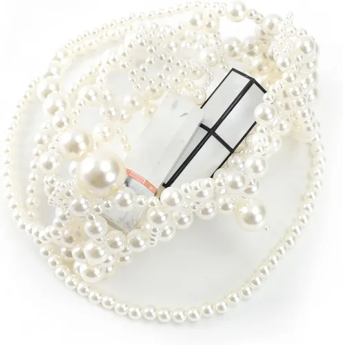 Vista 7 de YUSHINY - Bolso cruzado de acrílico con cuentas de perlas para mujer, hecho a mano, hueco para teléfono celular, Blanco