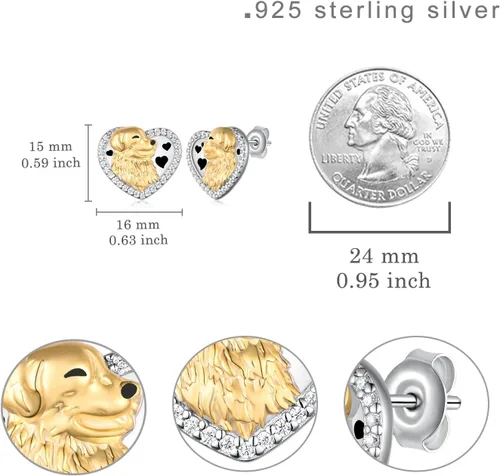 Vista 4 de Aretes Golden Retriever para mujer, plata de ley 925, aretes de perro Golden Retriever, lindos animales, joyería de regalo para mujeres, niñas