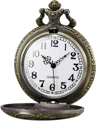 Vista 2 de Reloj de bolsillo con tren de vapor de cuarzo para hombres y mujeres con cadena, bronce, Bronce 1, Retro