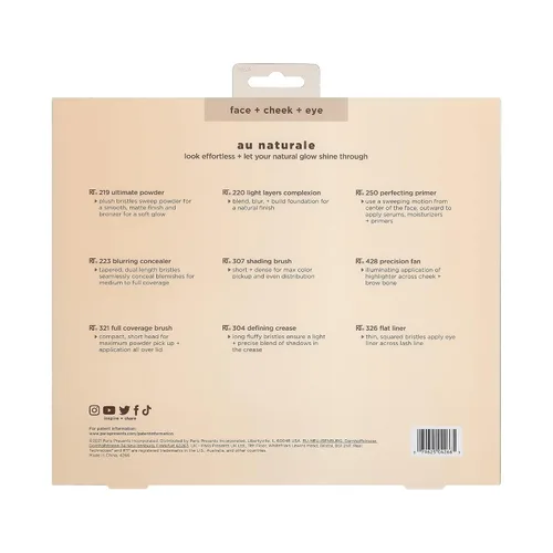 Vista 10 de Real Techniques Juego de 9 brochas de maquillaje Au Naturale para sombra de ojos líquida, crema y polvo, base, rubor, bronceador y contorno