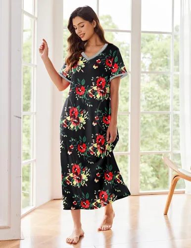 Vista 2 de Ekouaer - Camisón largo y de manga corta para mujer