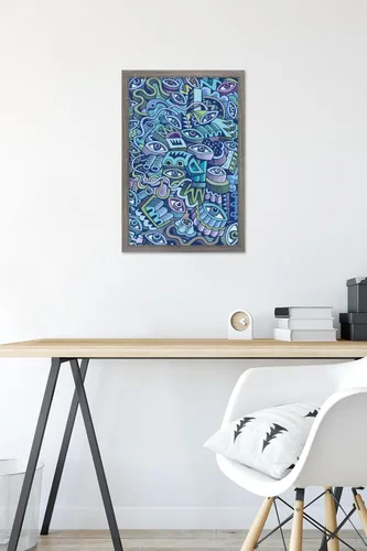 Vista 6 de Trends International Póster de pared Big Blue Doodle de 14.725 x 22.375 pulgadas, versión enmarcada de madera de granero