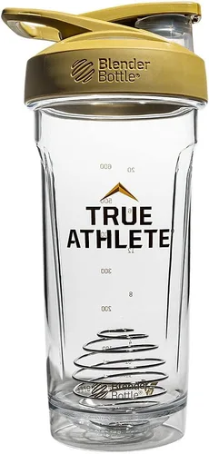 Vista 5 de True Athlete Strada Tritan - Vaso agitador con bola batidora de alambre, color dorado (28 onzas líquidas)