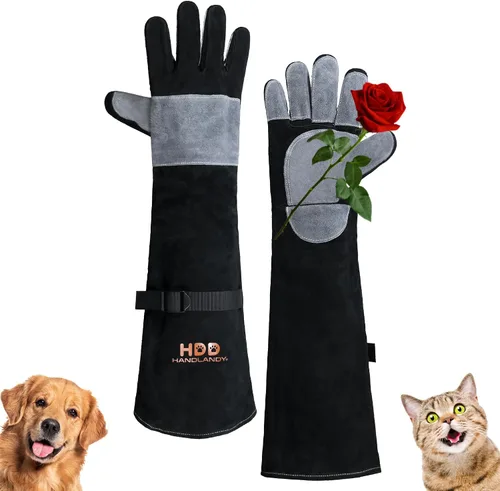 Vista 9 de HANDLANDY Guantes de manejo de animales, a prueba de mordeduras para manejo Negro marrón