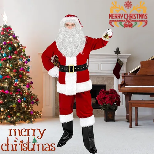Vista 7 de AWZNG Traje de Papá Noel para adultos y hombres, disfraz de Papá Noel, 11 piezas, terciopelo profesional de lujo, para adultos, conjunto de cosplay