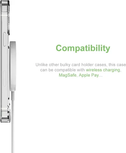 Vista 7 de Funda transparente para tarjetas para iPhone 13, funda protectora a prueba de golpes de TPU delgada con tarjetero compatible con MagSafe