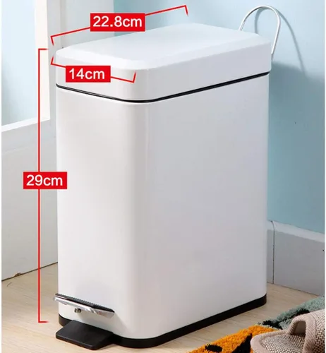Vista 2 de Cesta de basura para el hogar, con pedales, para cocina, rectangular, para dormitorio, 5 litros, 10 litros, color blanco, tamaño 5 litros