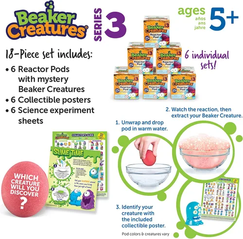 Vista 5 de Learning Resources Beaker Creatures Series 3 - Paquete de 6 cápsulas, juguetes de exploración científica a partir de 5 años, juguetes STEM