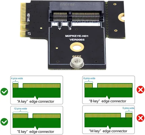Vista 7 de xiwai NGFF Key A+E macho a PCI Express Riser Adaptador hembra en ángulo recto 90 grados Adaptador de perfil bajo Tarjeta de extensión Riser