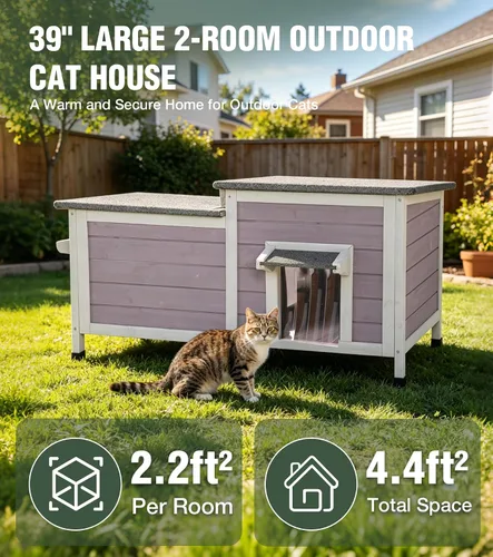 Vista 2 de Outdoor Cat House Weatherproof 2-Room Weatherproof Shelter 34" L