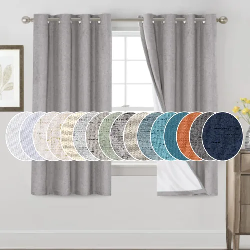 Vista 45 de Cortinas con textura de lino 100% opacas de 64 pulgadas de largo, juego de 2 paneles de cortinas de lino opacas con forro aislante térmico que Arena