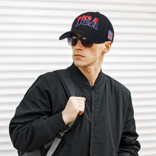 Vista 6 de Zhanmai 4 sombreros de Estados Unidos para hombres, gorra de béisbol con bandera estadounidense, sombrero táctico patriótico, ajustable, bordado
