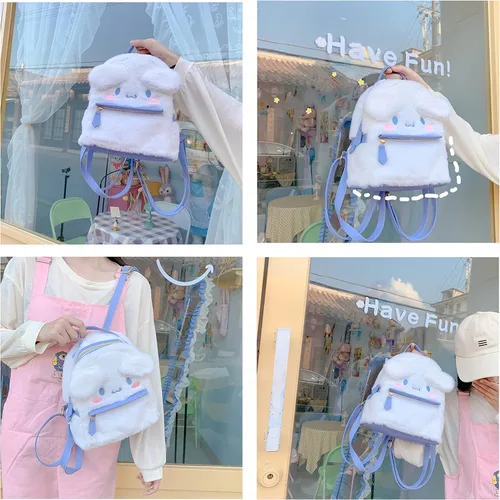 Vista 5 de Lindas mini mochilas de felpa para niñas y mujeres blanco-1 Mochilas Daypack