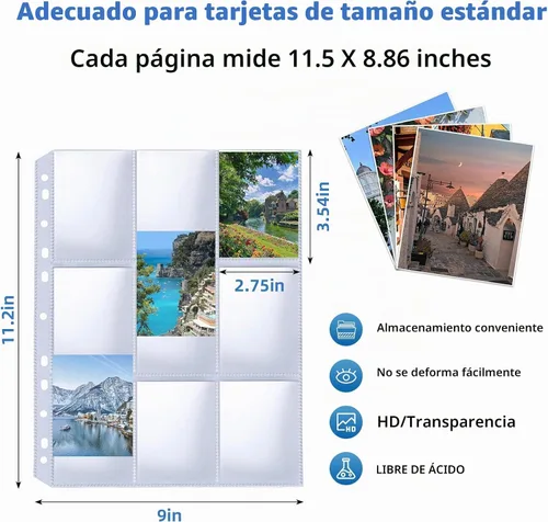 Vista 4 de 9 fundas para tarjetas de bolsillo, capacidad para 900 tarjetas, fundas para carpetas de tarjetas intercambiables, 3 anillos y 9 páginas de bolsillo