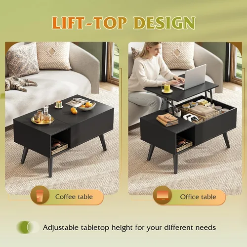Vista 5 de WLIVE Mesa de Centro para Sala de Estar, Mesa de Centro Pequeña con Almacenamiento, Mesa Central de Comedor de Madera Moderna con Tapa Elevable