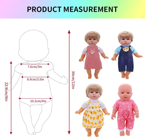 Vista 6 de Ropa y accesorios para muñecas de niña, 12 juegos de ropa de muñeca para muñecas de 12 pulgadas, ropa de muñeca de bebé, ropa de vestir, pijamas