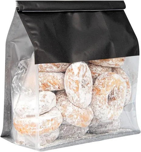 Vista 23 de Restaurantware Bag Tek - Bolsas de lazo de lata de 5.1 x 4.1 x 11.2 pulgadas con ventanas, 100 bolsas resellables con ventanas, parte inferior plana