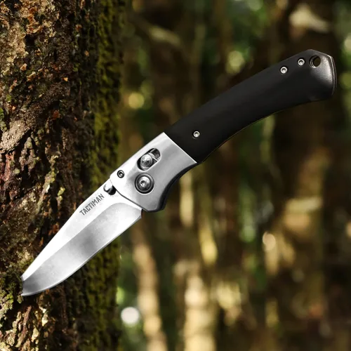Vista 5 de Cuchillo plegable de bolsillo – EDC Tactical Gentleman's Survival Camping Knife – Hoja de acero inoxidable 8Cr13MoV, mango de madera, bloqueo