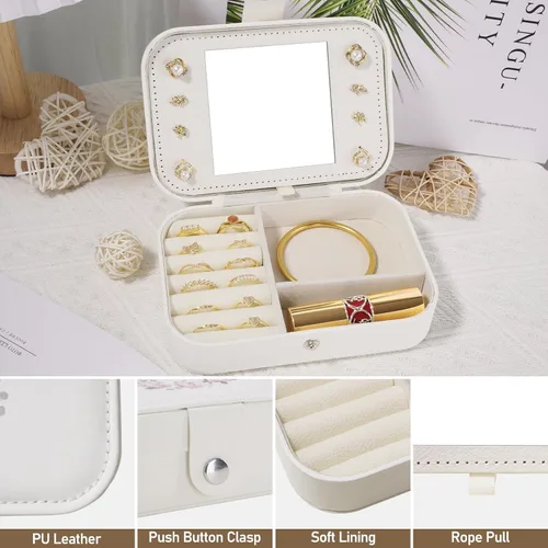 Vista 4 de Joyero de viaje para niñas, joyero, portátil, organizador de joyas, regalo para mujeres, mamá, hija, amigas, damas de honor, adolescentes, niñas