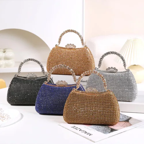 Vista 6 de Dreubea Bolso de mano hermoso para mujer, bolso de mano de moda brillante con diamantes de imitación