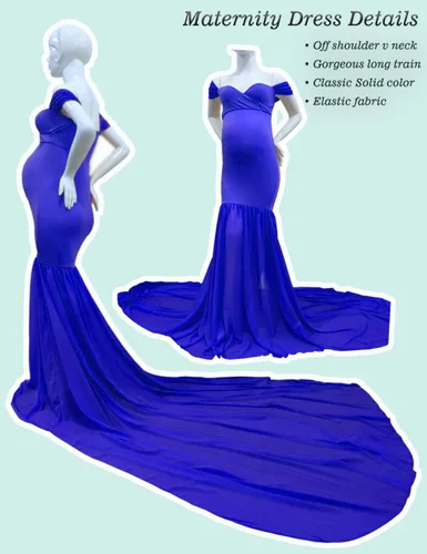 Vista 6 de Vestido de gasa de maternidad con hombros descubiertos para accesorios de fotos, vestido largo de fotografía para sesión de fotos