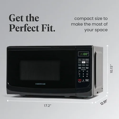 Vista 4 de Farberware Horno microondas de encimera de 0.7 pies cúbicos, 700 vatios de potencia, configuración de cocción automática, descongelación, fácil Negro