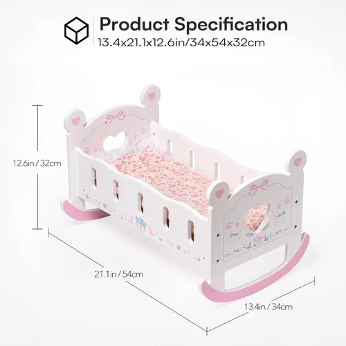 Vista 4 de ROBOTIME Cuna de madera para muñecas de 18 a 24 pulgadas, rosa