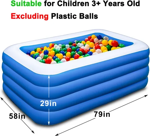 Vista 2 de Piscina inflable, 79 x 58 x 29 pulgadas, piscina familiar gruesa sobre el suelo para exteriores, patio trasero, jardín, fiesta acuática de verano