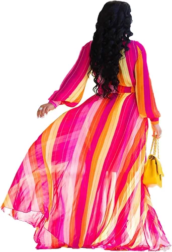 Vista 2 de BOGURST Vestido largo de gasa con cuello en V profundo para mujer, estampado holgado de verano y playa