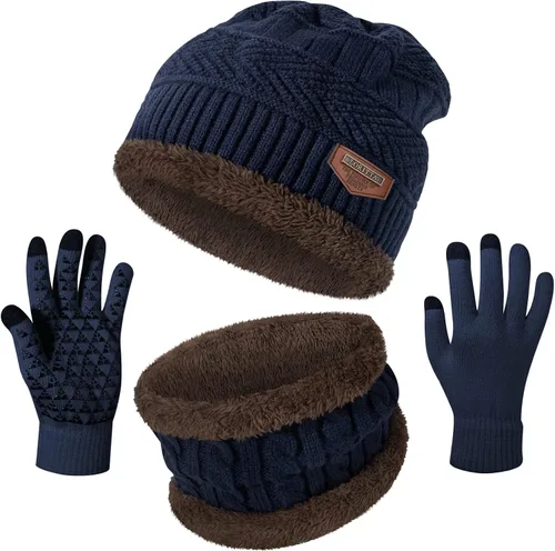 Vista 15 de Loritta Winter Hats for Men, 3 PCS Fleece Beanie Scarf Gloves Set A-Negro